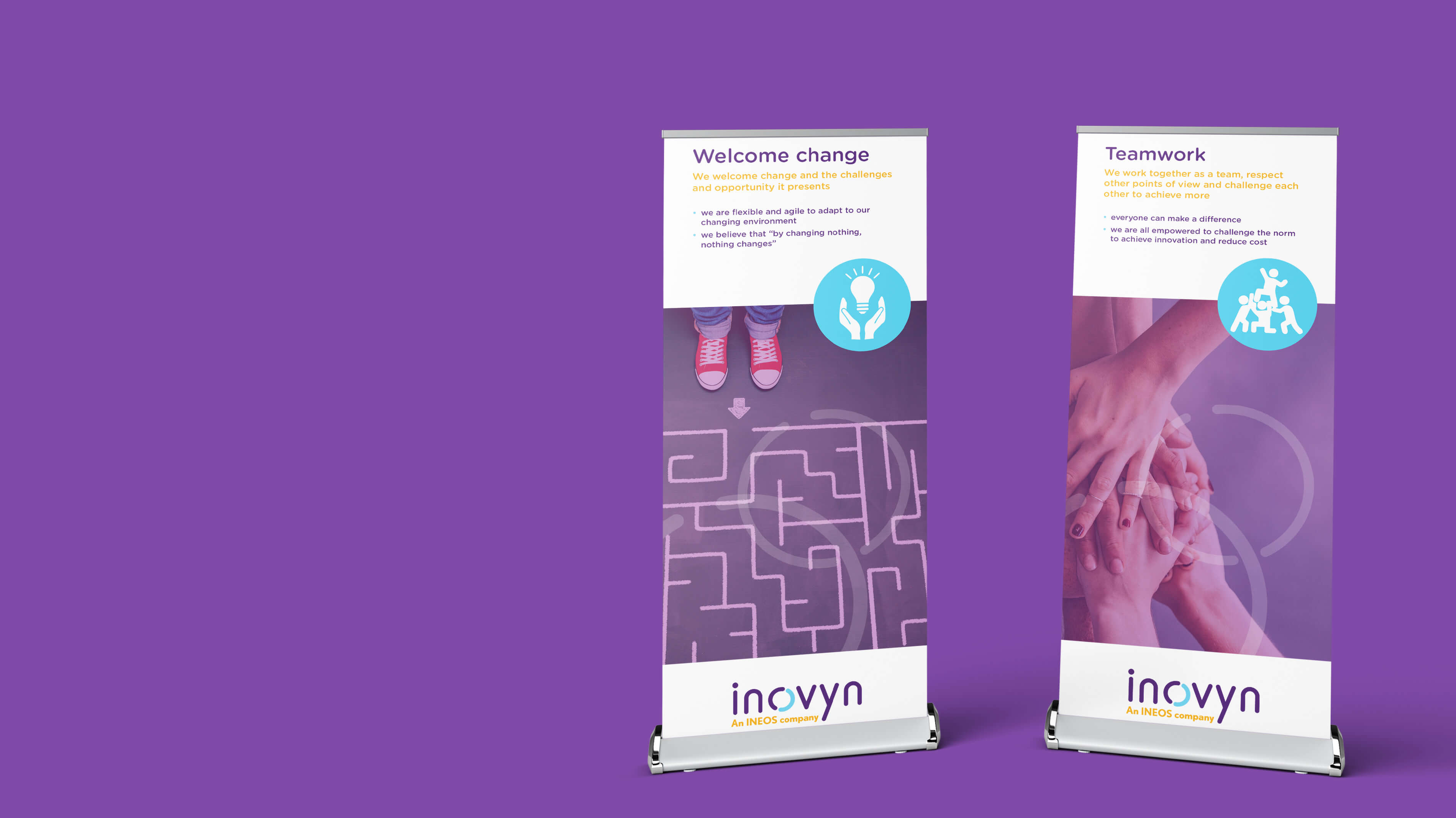 Pull-up banner design to help employees live and breathe the company culture